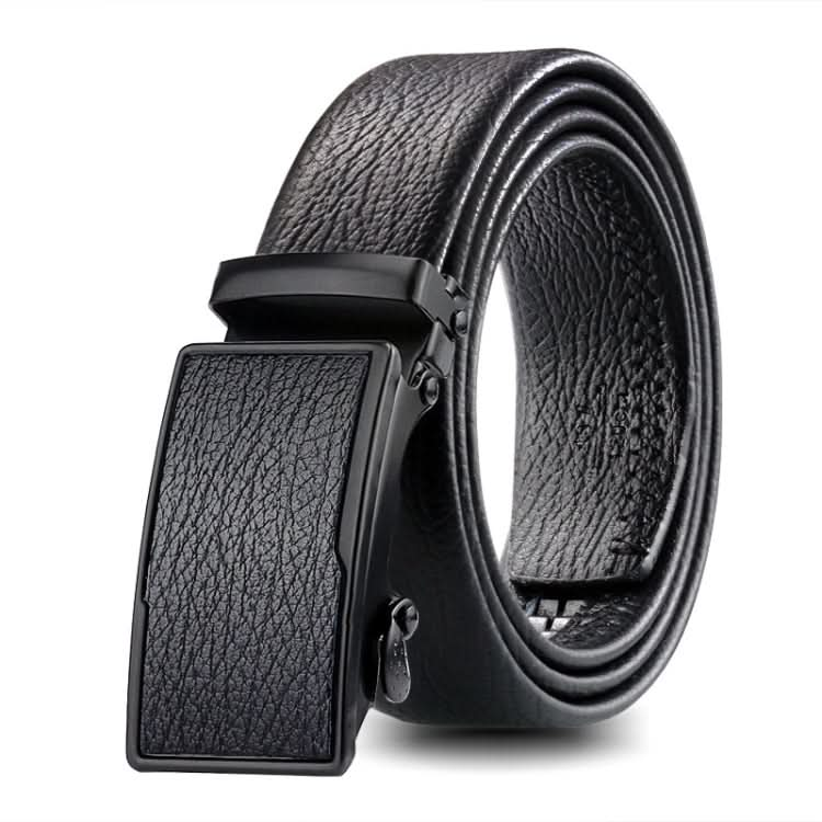 Dandali GD825 Black Bark Texture Overpass Men Edge Wrapping Leather Belt Waistband, Size: 120cm Reluova