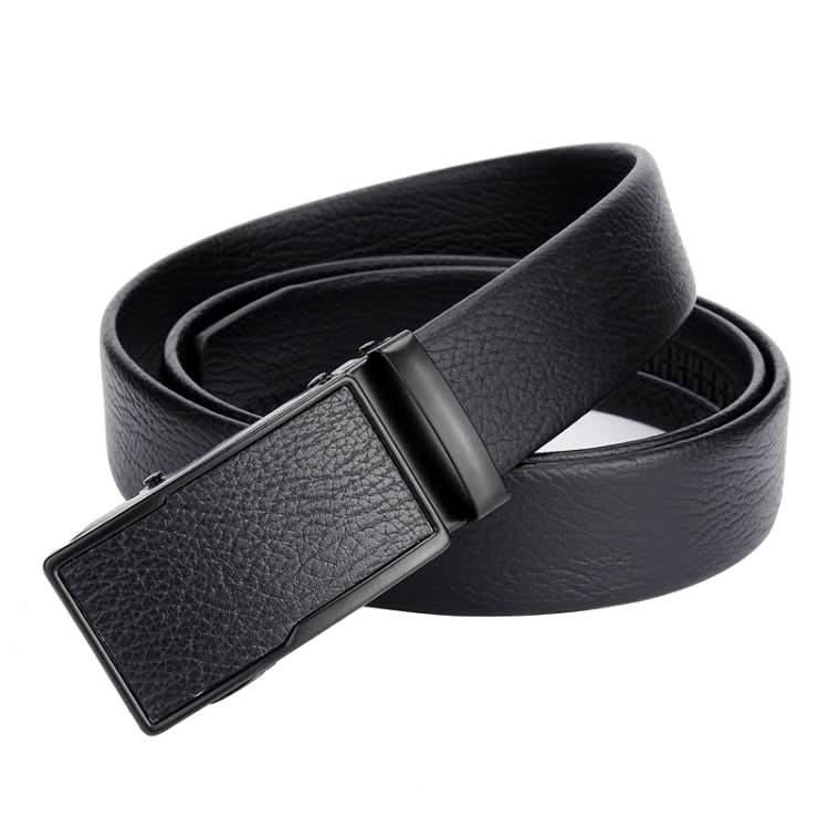 Dandali GD825 Black Bark Texture Overpass Men Edge Wrapping Leather Belt Waistband, Size: 120cm Reluova