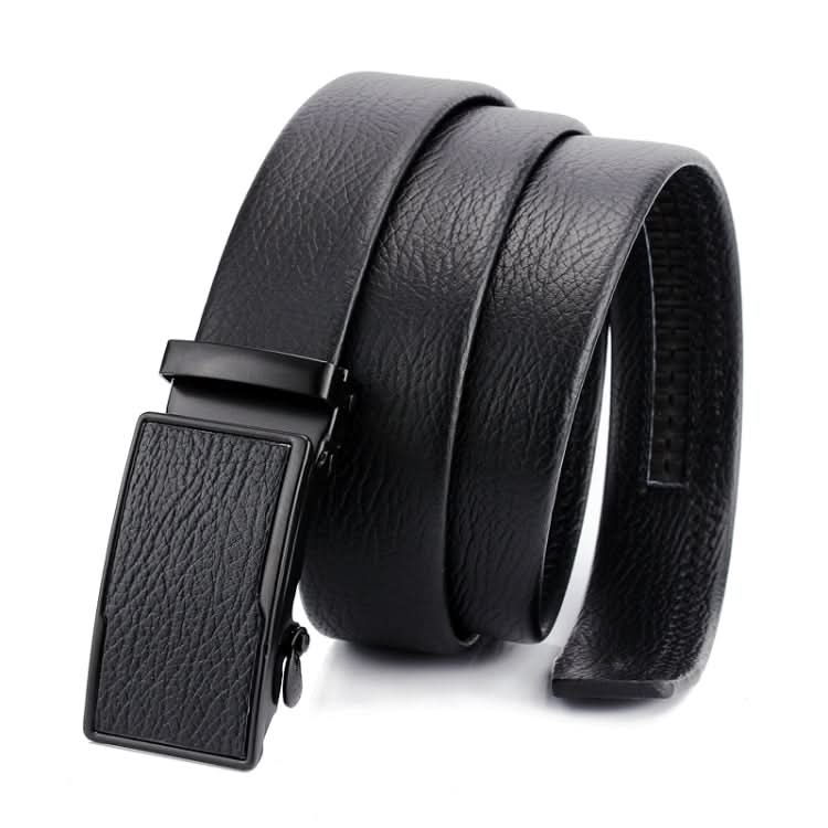 Dandali GD825 Black Bark Texture Overpass Men Edge Wrapping Leather Belt Waistband, Size: 120cm Reluova