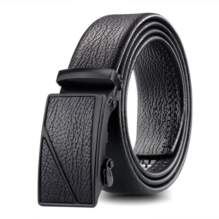 Dandali GD825 Black Bark Texture Overpass Men Edge Wrapping Leather Belt Waistband, Size: 120cm Reluova