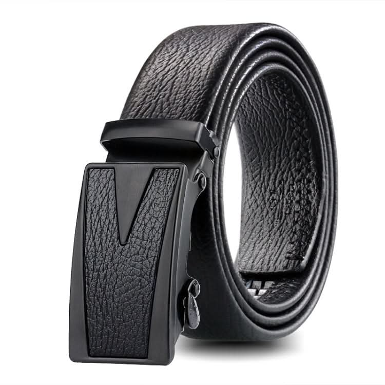 Dandali GD825 Black Bark Texture Overpass Men Edge Wrapping Leather Belt Waistband, Size: 120cm Reluova