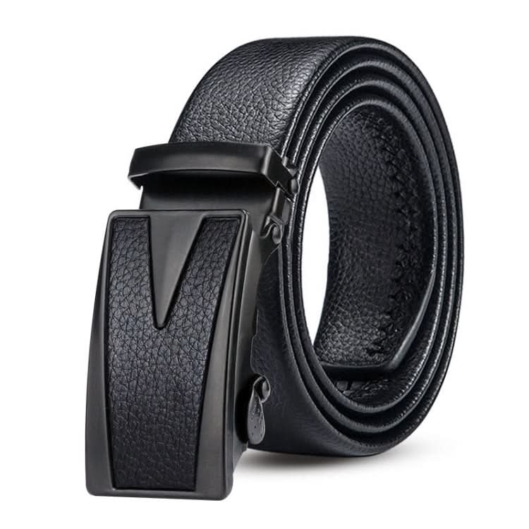 Dandali GD828 Litchi Texture S Shape Men Automatic Buckle Leather Belt Waistband, Length: 120cm Reluova