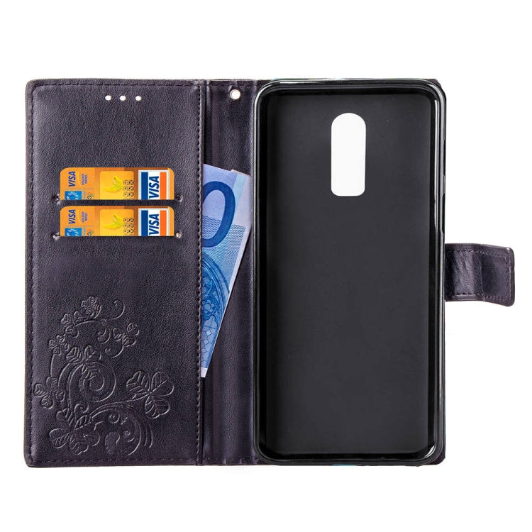 Lucky Clover Pressed Flowers Pattern Leather Case for OnePlus 6T, with Holder & Card Slots & Wallet & Hand Strap My Store