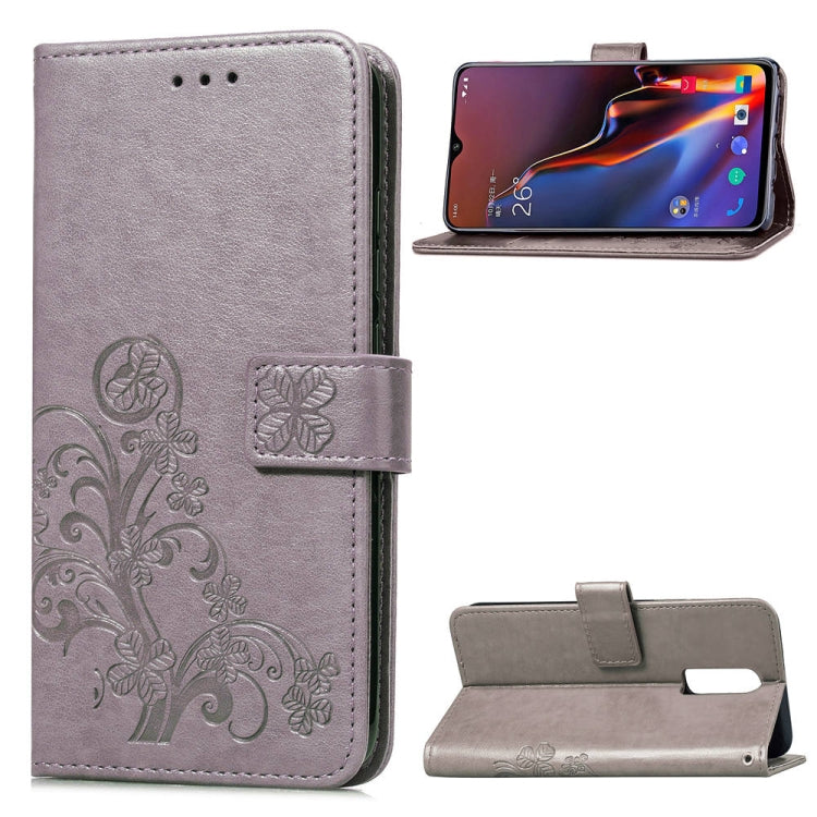 Lucky Clover Pressed Flowers Pattern Leather Case for OnePlus 6T, with Holder & Card Slots & Wallet & Hand Strap My Store