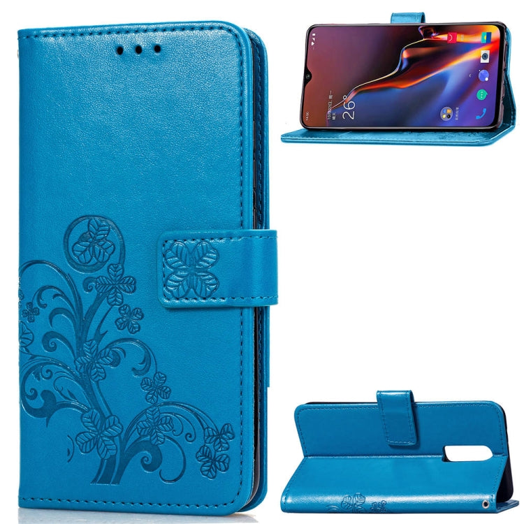 Lucky Clover Pressed Flowers Pattern Leather Case for OnePlus 6T, with Holder & Card Slots & Wallet & Hand Strap My Store