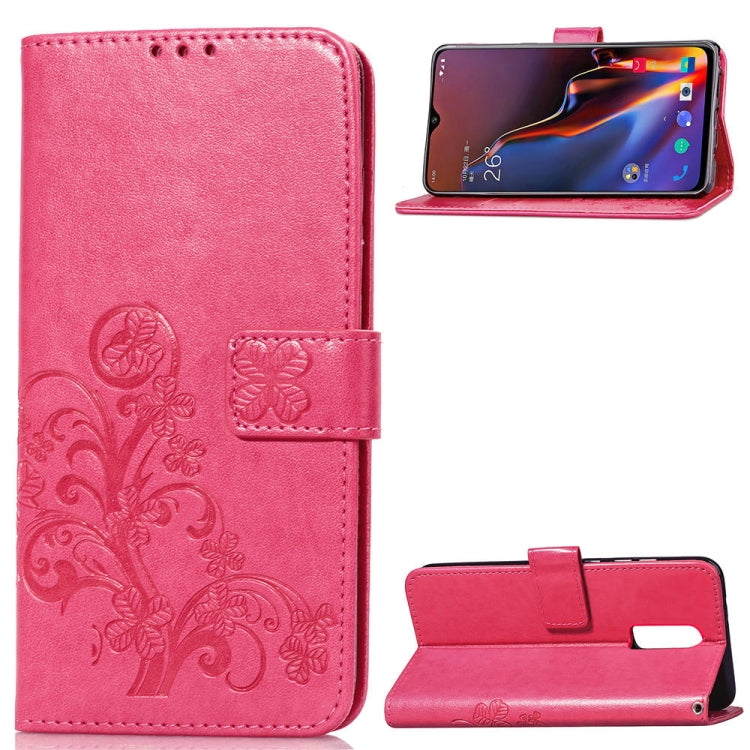 Lucky Clover Pressed Flowers Pattern Leather Case for OnePlus 6T, with Holder & Card Slots & Wallet & Hand Strap My Store