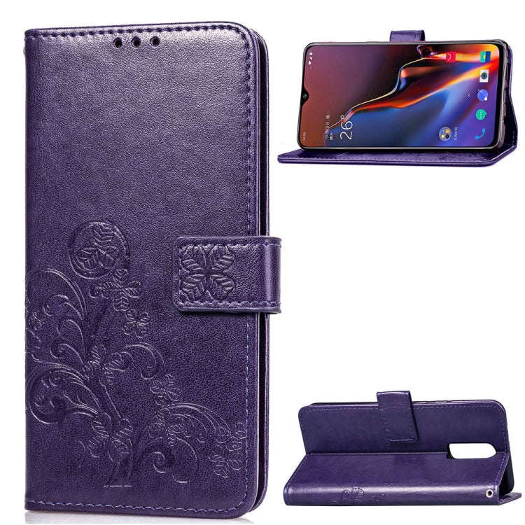 Lucky Clover Pressed Flowers Pattern Leather Case for OnePlus 6T, with Holder & Card Slots & Wallet & Hand Strap My Store