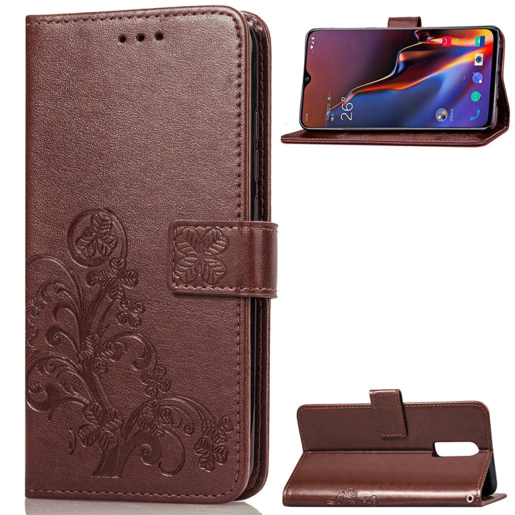 Lucky Clover Pressed Flowers Pattern Leather Case for OnePlus 6T, with Holder & Card Slots & Wallet & Hand Strap My Store