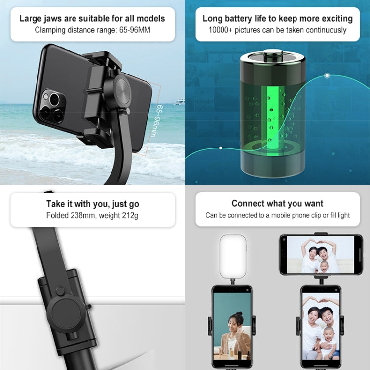 H202 Handheld Gimbal Stabilizer Foldable 3 in1 Bluetooth Remote Selfie Stick Tripod Stand for Smart Phone, Quad-Key Control