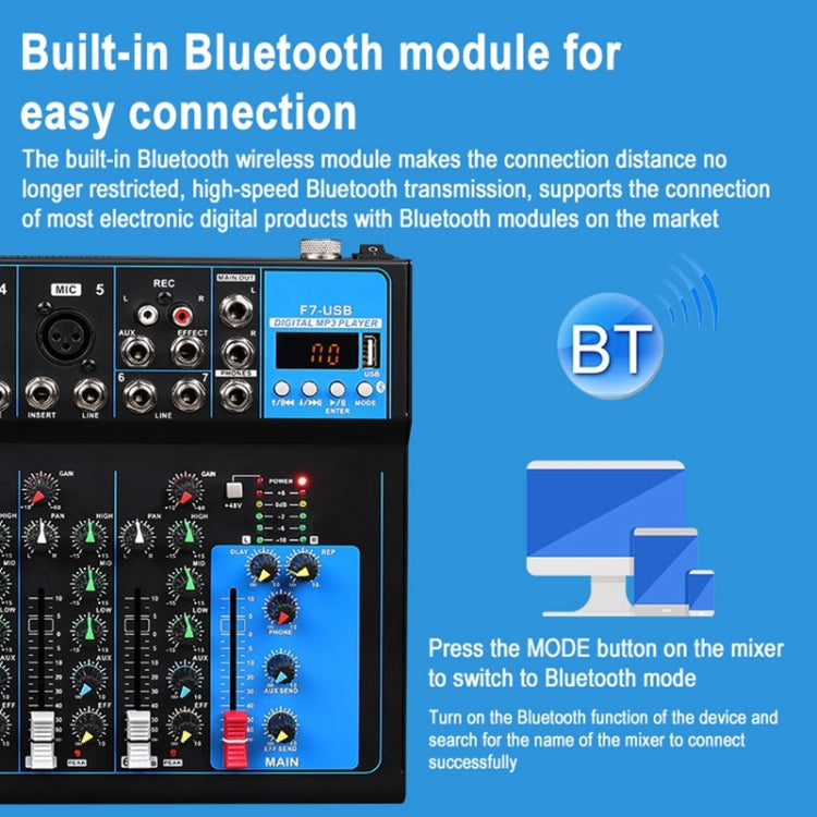 F7 Home 7-channel Bluetooth USB Reverb Mixer, US Plug