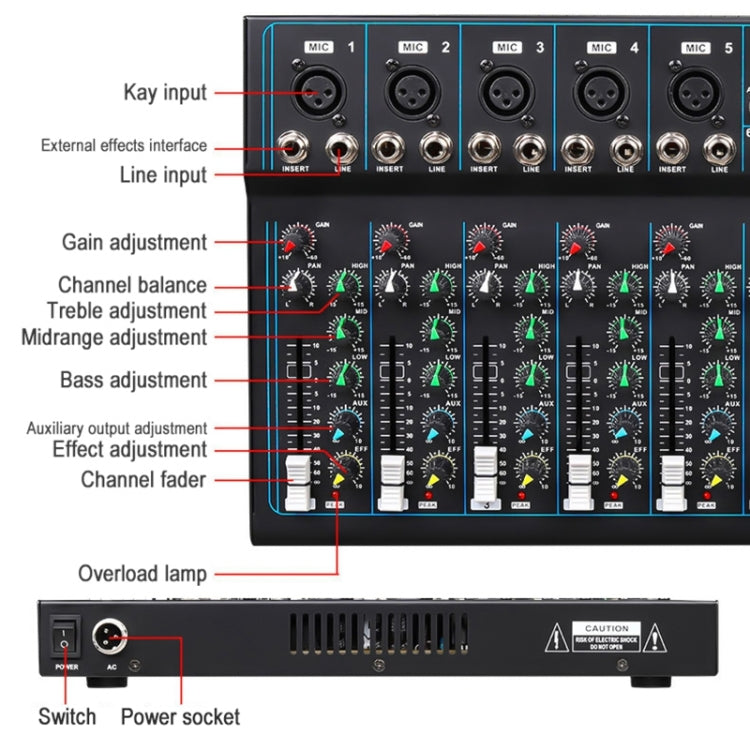 F7 Home 7-channel Bluetooth USB Reverb Mixer, US Plug