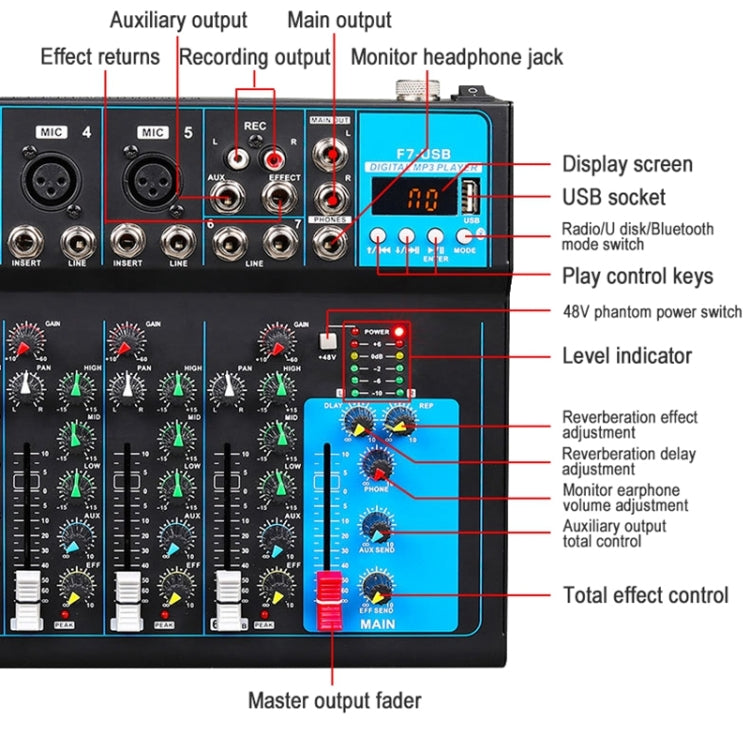 F7 Home 7-channel Bluetooth USB Reverb Mixer, US Plug My Store