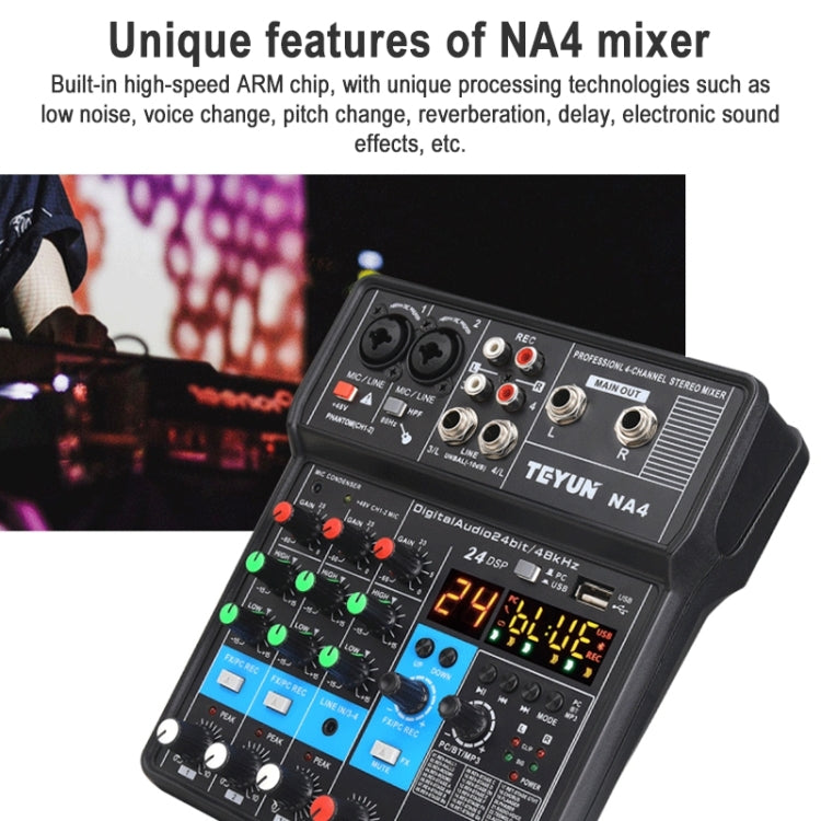 TEYUN NA4 4-channel Small Mixing Console Mobile Phone Sound Card Live Broadcast Computer Recording Console Processor, US Plug My Store