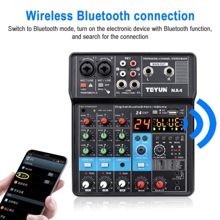 TEYUN NA4 4-channel Small Mixing Console Mobile Phone Sound Card Live Broadcast Computer Recording Console Processor, US Plug My Store