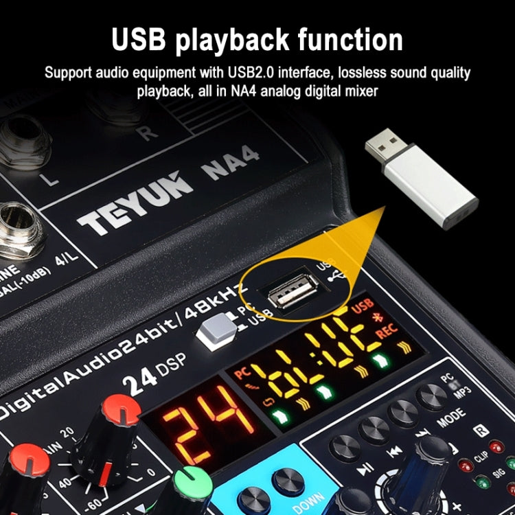 TEYUN NA4 4-channel Small Mixing Console Mobile Phone Sound Card Live Broadcast Computer Recording Console Processor, US Plug