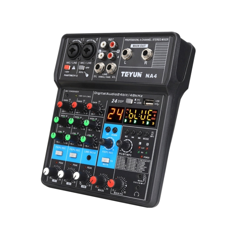 TEYUN NA4 4-channel Small Mixing Console Mobile Phone Sound Card Live Broadcast Computer Recording Console Processor, EU Plug