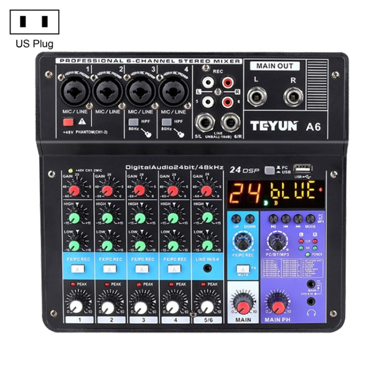 TEYUN NA6 6-channel Small Mixing Console Mobile Phone Sound Card Live Broadcast Computer Recording Console Processor, US Plug