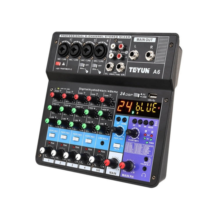 TEYUN NA6 6-channel Small Mixing Console Mobile Phone Sound Card Live Broadcast Computer Recording Console Processor, US Plug