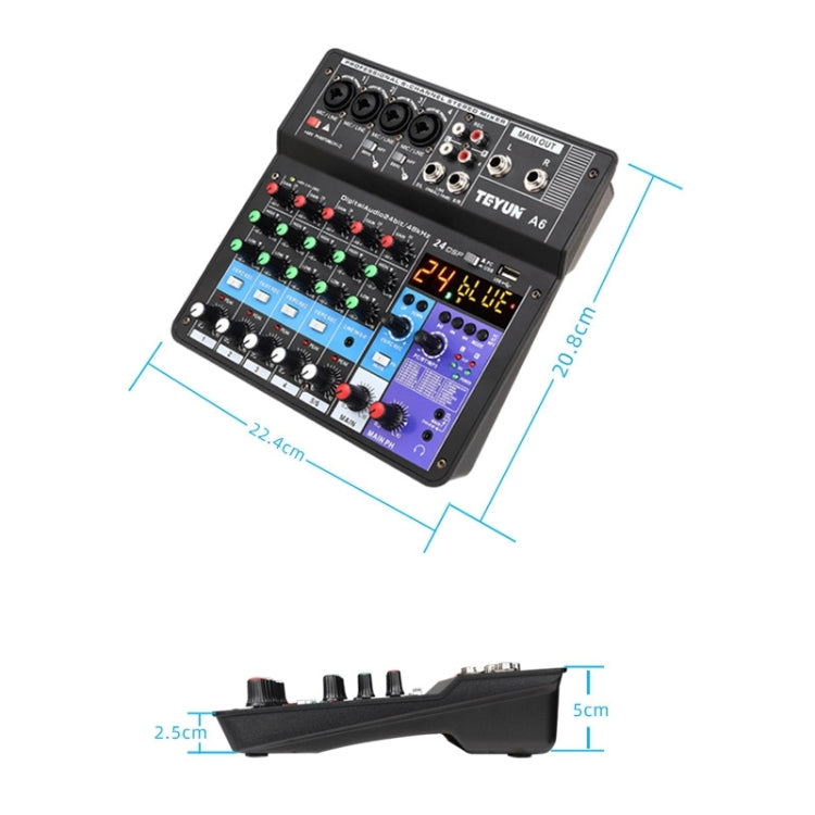 TEYUN NA6 6-channel Small Mixing Console Mobile Phone Sound Card Live Broadcast Computer Recording Console Processor, US Plug