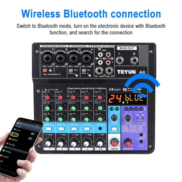 TEYUN NA6 6-channel Small Mixing Console Mobile Phone Sound Card Live Broadcast Computer Recording Console Processor, US Plug My Store