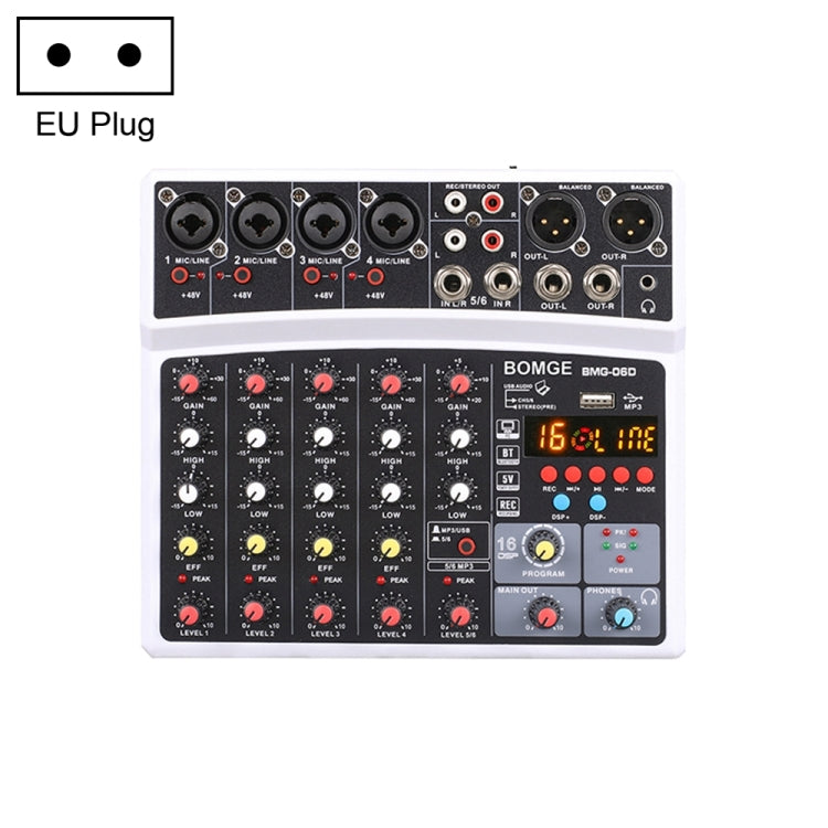 BMG-06D 6-channel Live Mixer Mobile Phone Bluetooth Sound Card Digital 16DSP Reverb Effect, EU Plug My Store