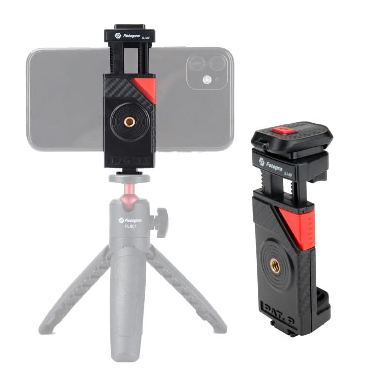 Fotopro SJ-89 Carbon Fiber Texture Tripod Mount Adapter Phone Clamp Bracket with Cold Shoe My Store