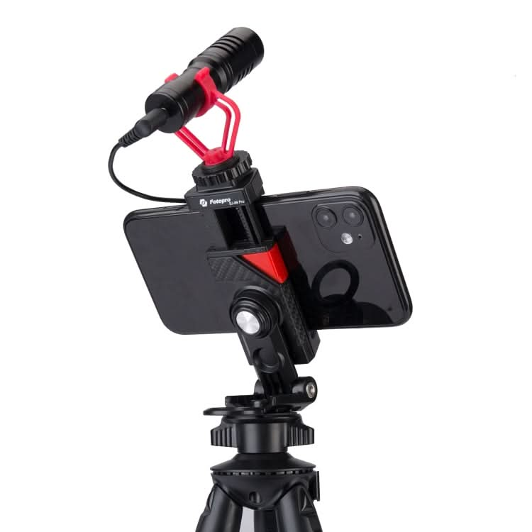 Fotopro SJ-89 Pro Carbon Fiber Texture Horizontal and Vertical Tripod Mount Adapter Phone Clamp Bracket with Cold Shoe My Store