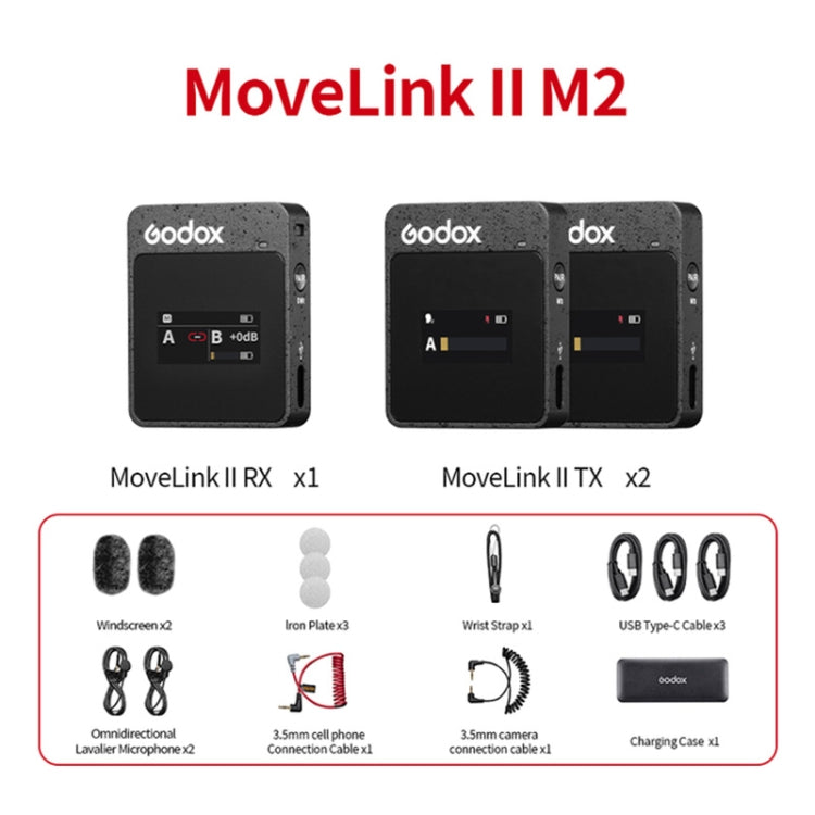 Godox MoveLink II M2 Wireless Lavalier Microphone System with 2 Transmitters and 1 Receiver for DSLR Cameras and Camcorders