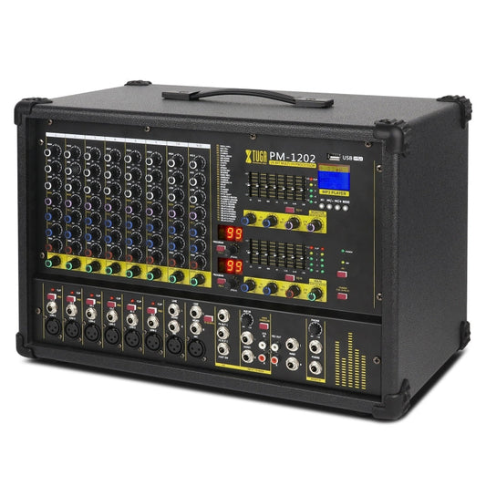 XTUGA PM1202 900W 10 Channel Stage Power Mixer 24Bit Multil-FX Processor Dual 99 DSP Effect DJ Amplifier