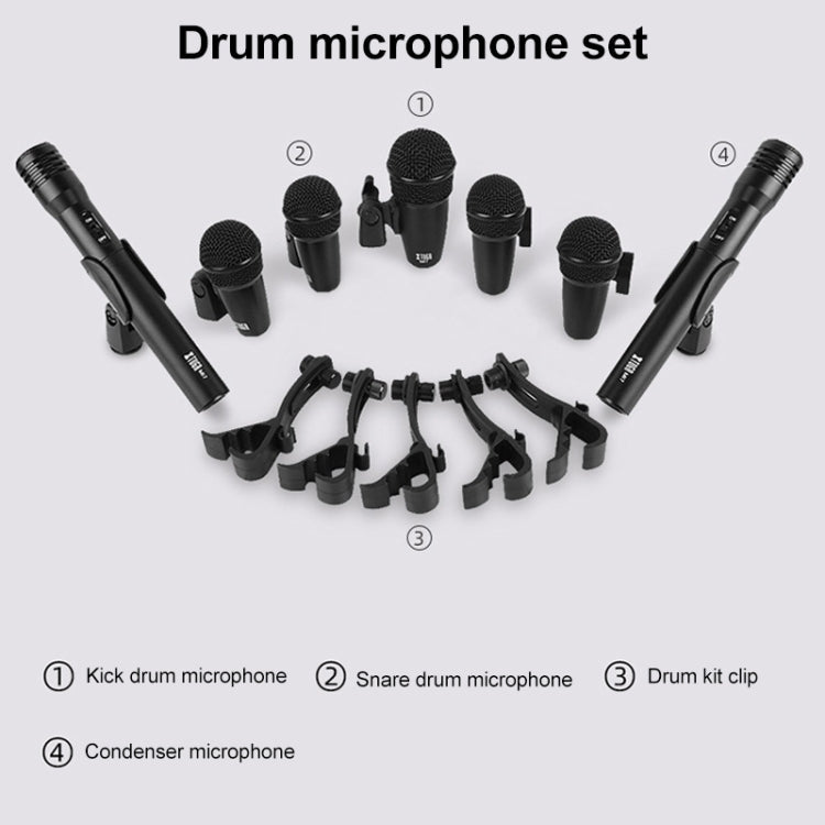 XTUGA MI7-A 7-Piece Wired Dynamic Drum Mic Kit Kick Bass Tom/Snare Cymbals Microphone Set