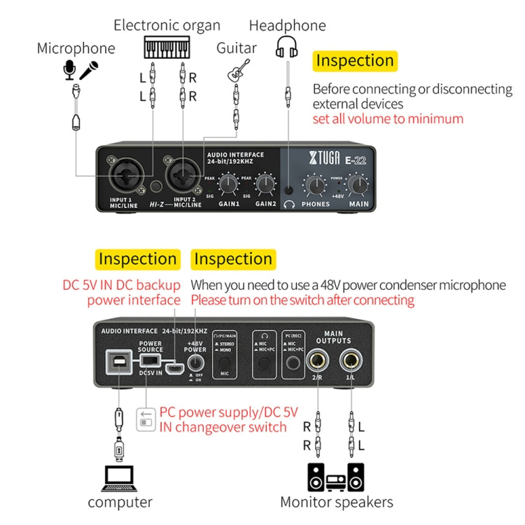 XTUGA E22 Audio Interface Professional Sound Card