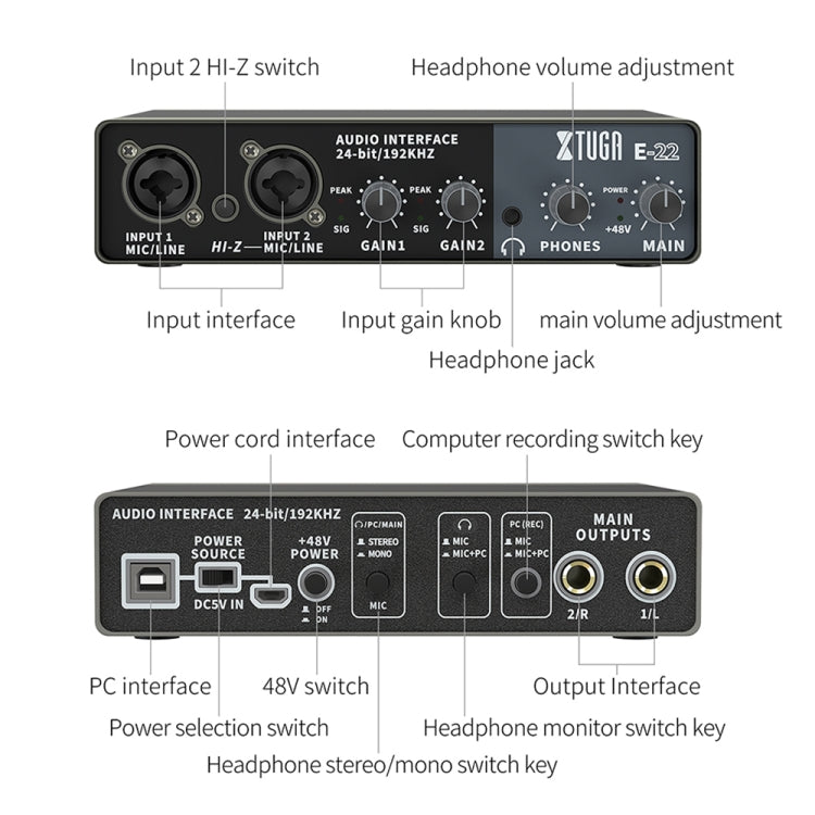 XTUGA E22 Audio Interface Professional Sound Card