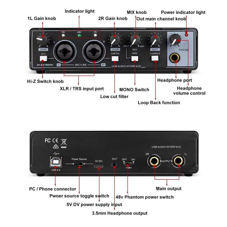 XTUGA M-22D Audio Interface Professional Sound Card Reluova