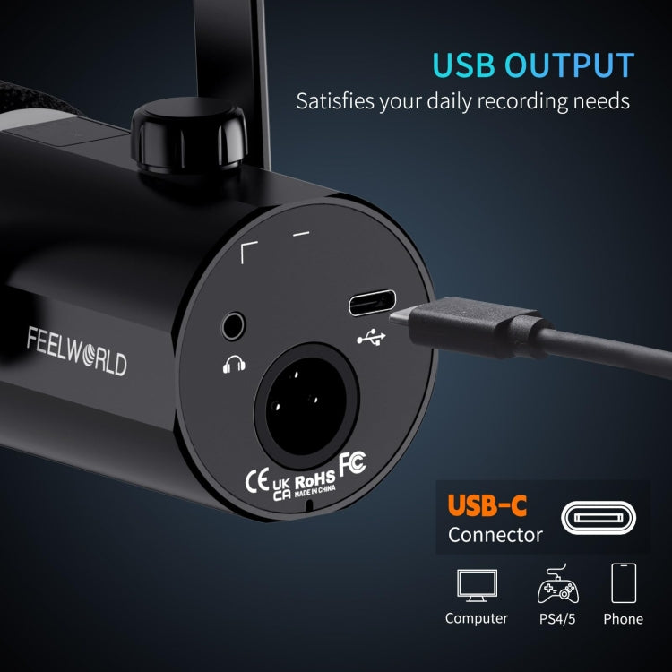 FEELWORLD PM1-AS XLR/USB Dynamic Microphone for Podcasting Recording Gaming Live Streaming with Boom Arm Reluova