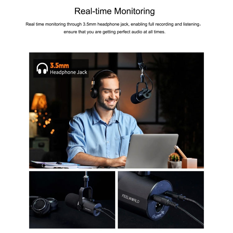 FEELWORLD PM1-AS XLR/USB Dynamic Microphone for Podcasting Recording Gaming Live Streaming with Boom Arm Reluova