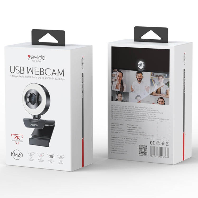 Yesido KM20 2K Zoom 4.0MP HD USB Webcam, Cable Length 1.5m with Fill Light My Store