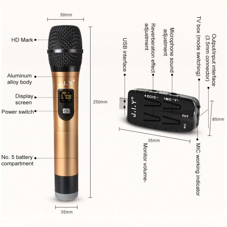 J.I.Y 2 in 1 K Song Wireless Microphones for TV PC with Audio Card USB Receiver and LED Display My Store