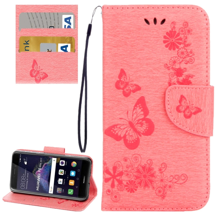 For Huawei P8 Lite (2017) Butterflies Embossing Horizontal Flip Leather Case with Holder & Card Slots & Wallet & Lanyard