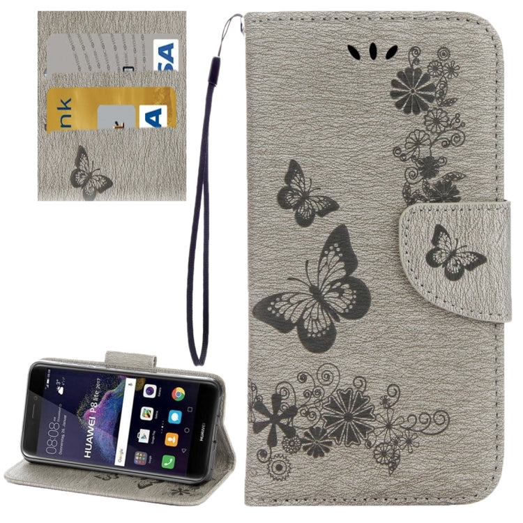 For Huawei P8 Lite (2017) Butterflies Embossing Horizontal Flip Leather Case with Holder & Card Slots & Wallet & Lanyard My Store