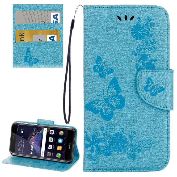 For Huawei P8 Lite (2017) Butterflies Embossing Horizontal Flip Leather Case with Holder & Card Slots & Wallet & Lanyard