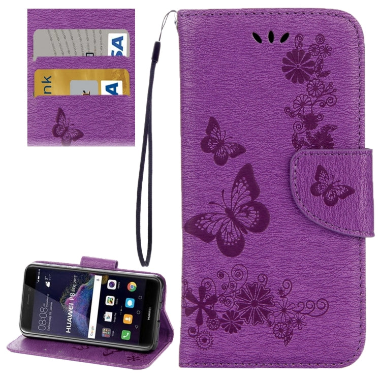 For Huawei P8 Lite (2017) Butterflies Embossing Horizontal Flip Leather Case with Holder & Card Slots & Wallet & Lanyard