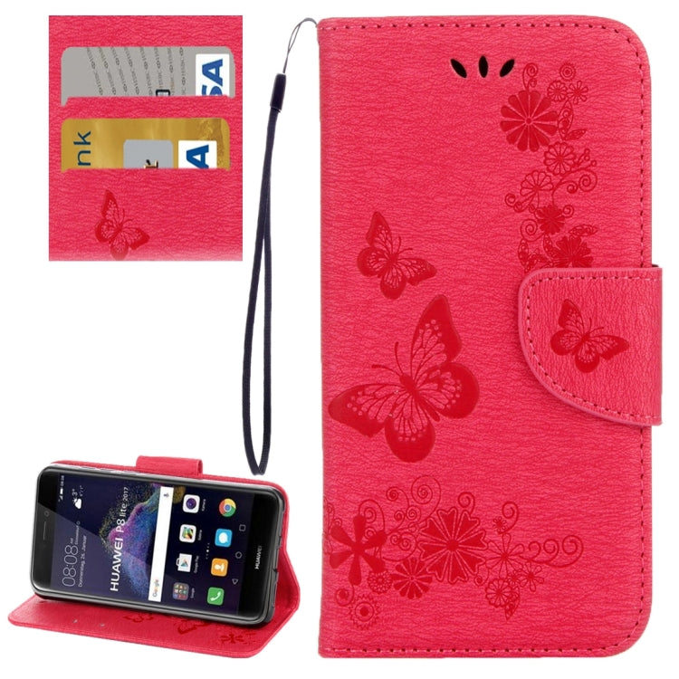 For Huawei P8 Lite (2017) Butterflies Embossing Horizontal Flip Leather Case with Holder & Card Slots & Wallet & Lanyard