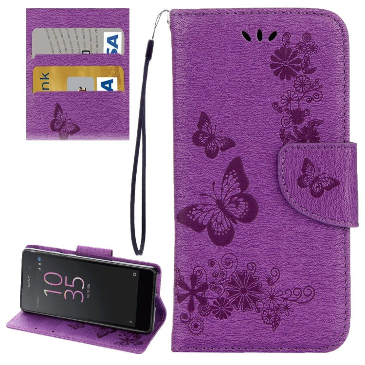 For Sony Xperia E5 Butterflies Embossing Horizontal Flip Leather Case with Holder & Card Slots & Wallet & Lanyard My Store