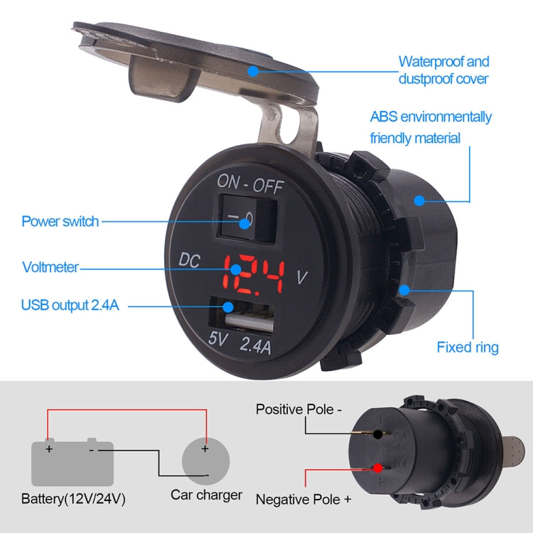 CS-587 12V 2.4A Motorcycle Waterproof Digital Display Voltage Mobile Phone USB Charger Holder ÎҵÄÉ̵ê