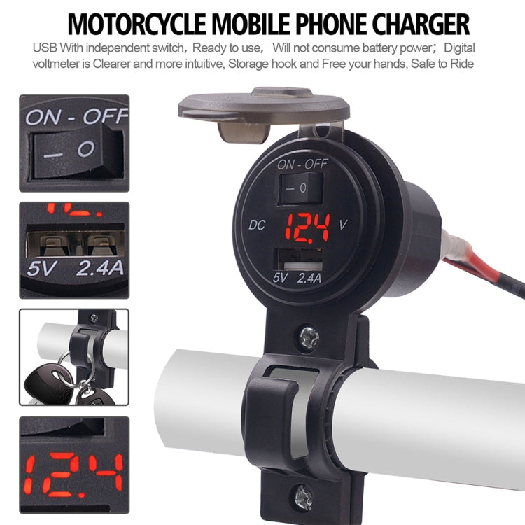 CS-587 12V 2.4A Motorcycle Waterproof Digital Display Voltage Mobile Phone USB Charger Holder ÎҵÄÉ̵ê