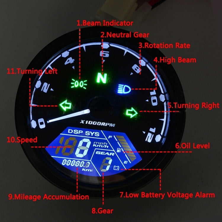 Speedpark Universal Motorcycle Retro Modified Instrument Odometer LCD Instrument Assembly