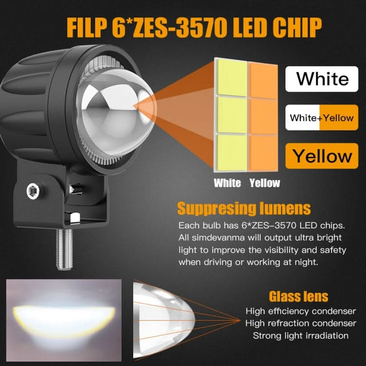 S4 DC9-30V 30W 6000K/3000K 6000LM 6LEDs ZES-3575 Motorcycle Double Color Spotlight ÎҵÄÉ̵ê