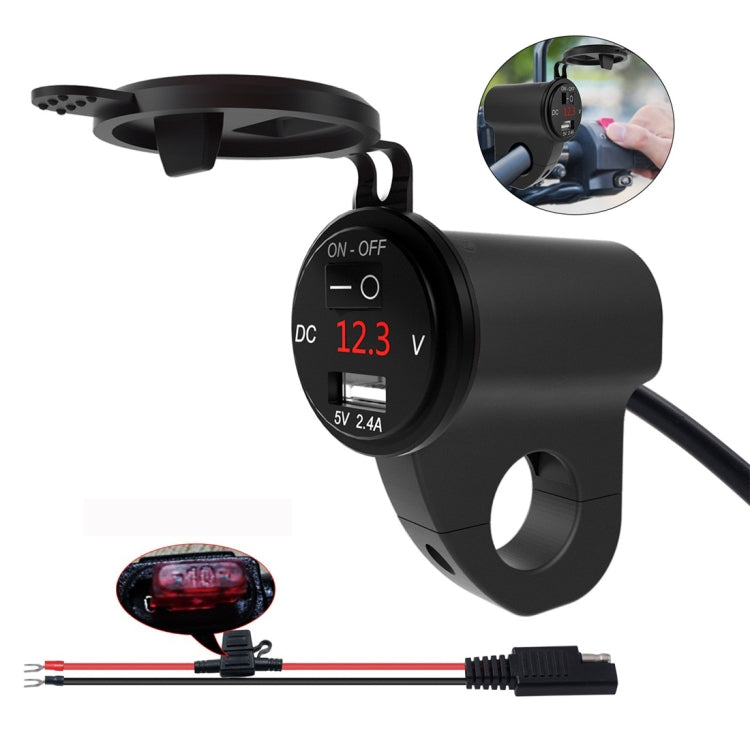 ZH-975A1 Motorcycle Aluminum Alloy Waterproof Mobile Phone Single USB Charger with Red Voltmeter