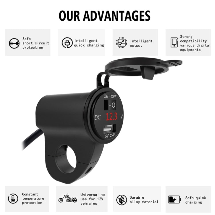 ZH-975A1 Motorcycle Aluminum Alloy Waterproof Mobile Phone Single USB Charger with Red Voltmeter ÎҵÄÉ̵ê