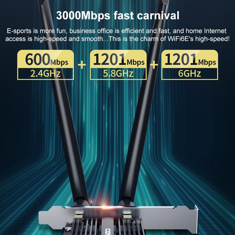 COMFAST CF-AX181 PRO 3000Mbps Tri-band + Bluetooth 5.2 Wireless WiFi6E PCI-E Network Card with Heat Sink